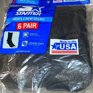 Starter 6 Pair Men's Crew Socks, Shoe Size:6-12, Color:Black